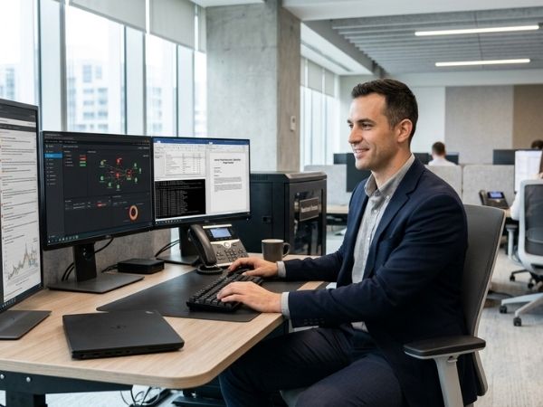 Especialista en ciberseguridad analizando un SGSI Certificación ISO 27001 | Bureau Veritas Certification Colombia.