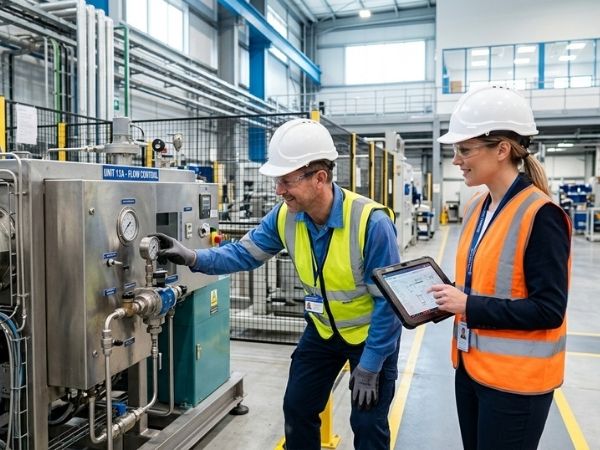 Equipo técnico auditando infraestructura corporativa para Certificación ISO 55001 | Bureau Veritas Certification Colombia.