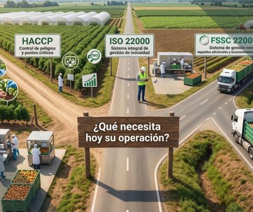 HACCP, ISO 22000 y FSSC 22000 según las necesidades de inocuidad alimentaria de una empresa: control de peligros, sistema integral de gestión y requisitos de mercados o clientes.
